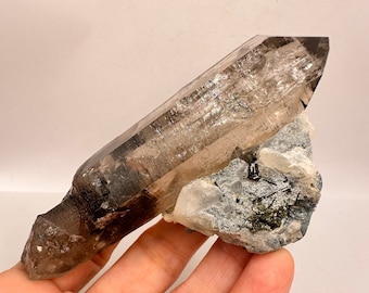 Big Hashupi Quartz Point with Epidote - Himalayan Chlorite Quartz , High Quality Clear Quartz  Crystal, Mineral Specimen