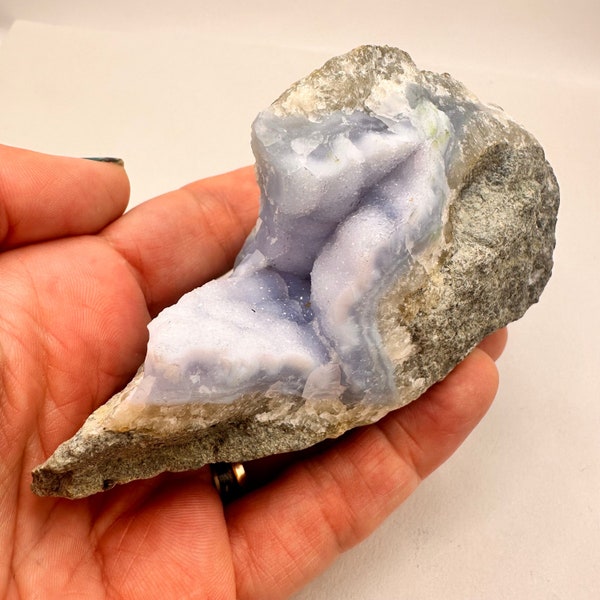 Blue Lace Agate Chalcedony with Crystalline Geode Center | Raw Rough Mineral Display Specimen