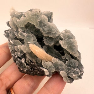 Black Chalcedony with Peach Stilbite: Botryoidal Druzy Display Piece