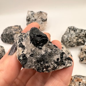 Tourmaline & Quartz - One Piece of Rough Tourmalinated Quartz, Black Tourmaline, Affordable Protective Stone