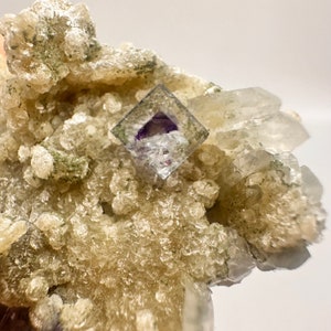 Yaogangxian Phantom Fluorite | Water-Clear & Purple Cubic Fluorite from China | Mineral Specimen Display Crystal Thumbnail