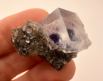 Yaogangxian Phantom Fluorite | Clear Cubic Fluorite with Purple Phantom from China | Mineral Specimen Display Crystal Thumbnail