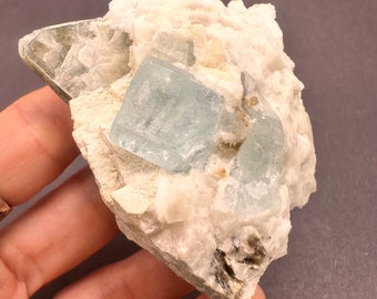 Aquamarine on Cleavelandite and Muscovite | Terminated Gorgeous Fine Mineral Specimen Display Crystal
