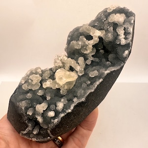 Black Chalcedony with Stilbite: Botryoidal Druzy Display Piece