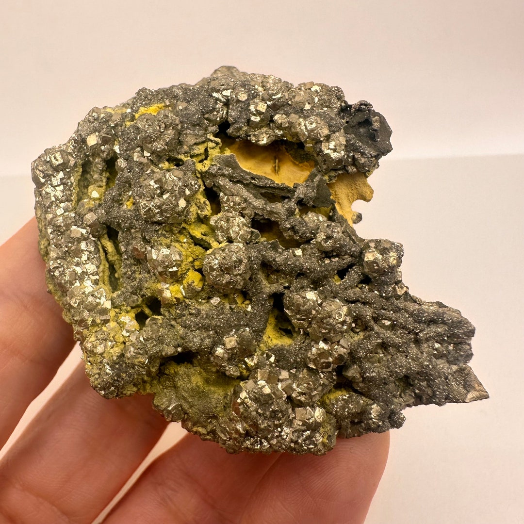 Rock Rere Pyrite on Yellow Matrix Rock: Rare Mineral Formation From Pakistan - Etsy