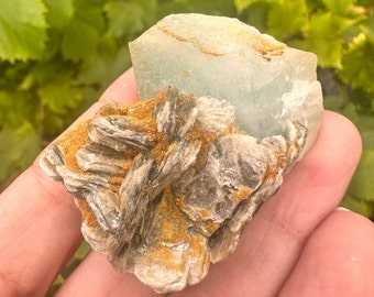Beautiful Aquamarine -  Naturally Terminated Aquamarine Crystal with Muscovite | Gemstone Crystal, Untreated Aquamarine