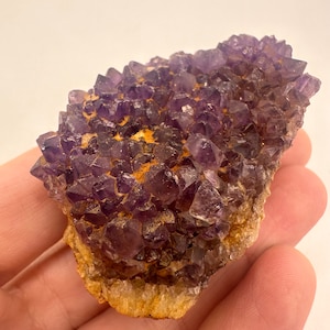 Purple Amethyst Cluster: Red Wine Undertones, Orange Matrix - South African Mineral