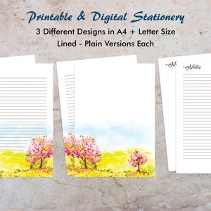 Spring Landscape Stationery Writing Paper Set, Printable Watercolor Stationery Journal Pages Collection Digital Good Notes