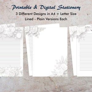 Conjunto de papel de escrita floral branco para crianças, folhas de papelaria com cabeça de letra, conjunto de papel estacionário gráfico botânico