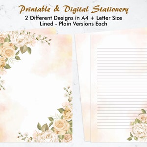 Juego de papel de escritura de diario botánico para niños, hojas de papelería con membrete imprimibles, hojas de papel estacionarias con gráficos florales
