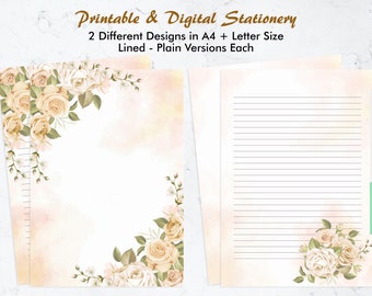 Botanical Journal Writing Paper Set for Kids, Printable Letter head Stationery Sheets, Floral Graphic Stationary Paper Sheets