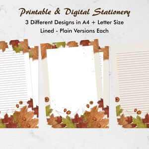 Esquinas de hojas de otoño Papelería imprimible Hojas de otoño Papel de carta A4 y carta de EE. UU. Forrada simple Descarga digital instantánea PDF Papel estacionario