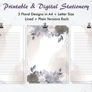 Conjunto de papelaria forrado com flores de primavera para impressão para crianças, folhas de papel para escrever cartas botânicas, download digital