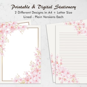 Cherry blossom Floral Spring Stationary Prints Nature Lover Writing Paper Rose Pink Flower Letter Writing Paper A4 US Letter Digital Print