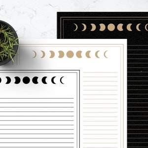 Celestial Moon Phases Illustration Lined Writing Paper Stationery Set, Mystical Plain Journal Note paper Sheets Notepad for Kids image 6