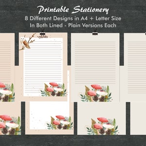 Herbst Briefpapier Set zum Ausdrucken Pilz A4 US Letter gefüttert Schlicht Digital Download Nachteule Journal Schreibpapier