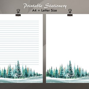 Papelería de escritura imprimible del bosque, papel de carta digital Descarga instantánea