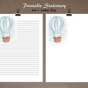 Animal Baby on Hot Air Balloon Printable Letter writing Stationery Notepaper sheet for kids Lined Unlined Paper Stationery Thoughtful Gift