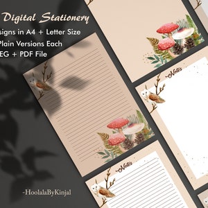 Nachteule Journal Schreibpapier Pilz Eichel Printable Briefpapier Set Wald Briefpapier Digitaldruck Briefpapier