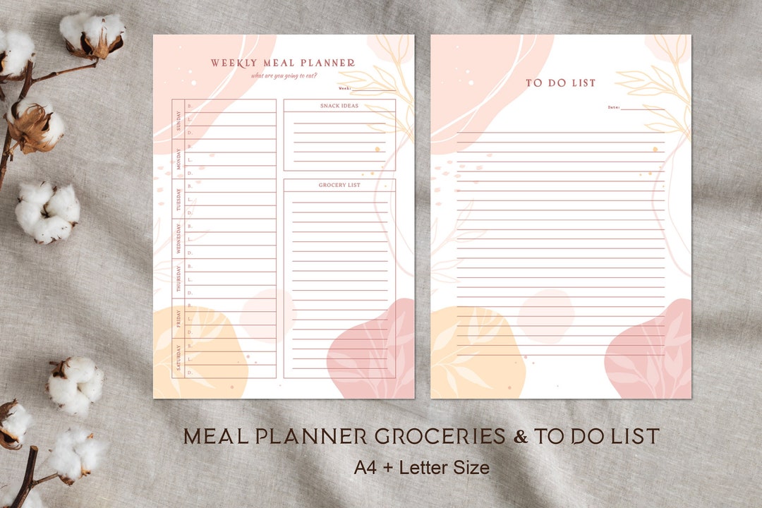 Weekly Meal Planner & Grocery List Printable PDF, to Do List Printable ...