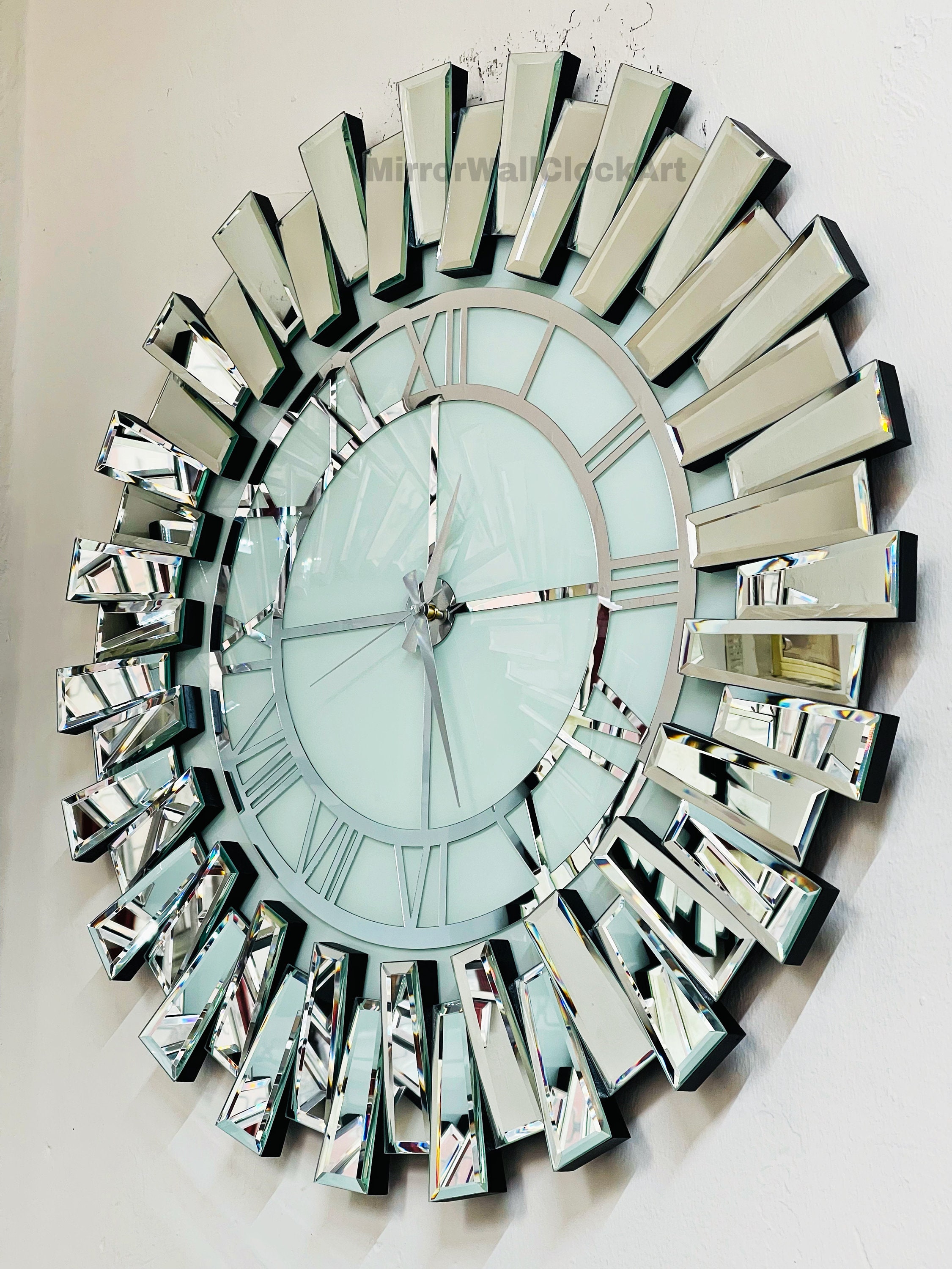 Silver Luxury Modern Wall Clock and Wall Decor Round Mirrored Etsy UK