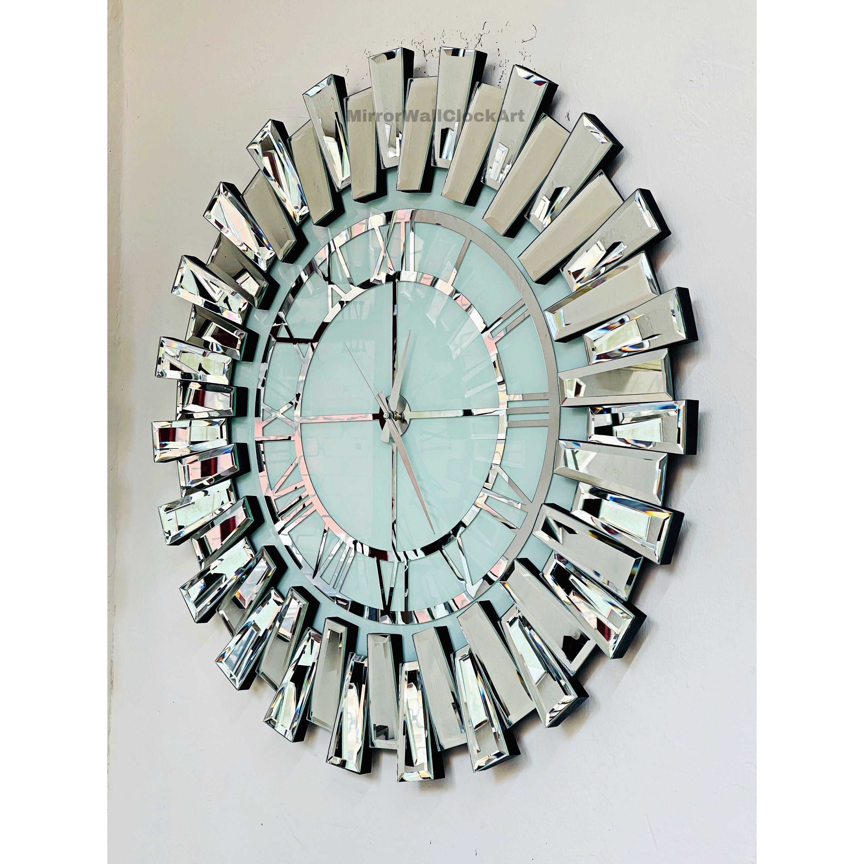 Silver Luxury Modern Wall Clock and Wall Decor Round Mirrored Etsy UK