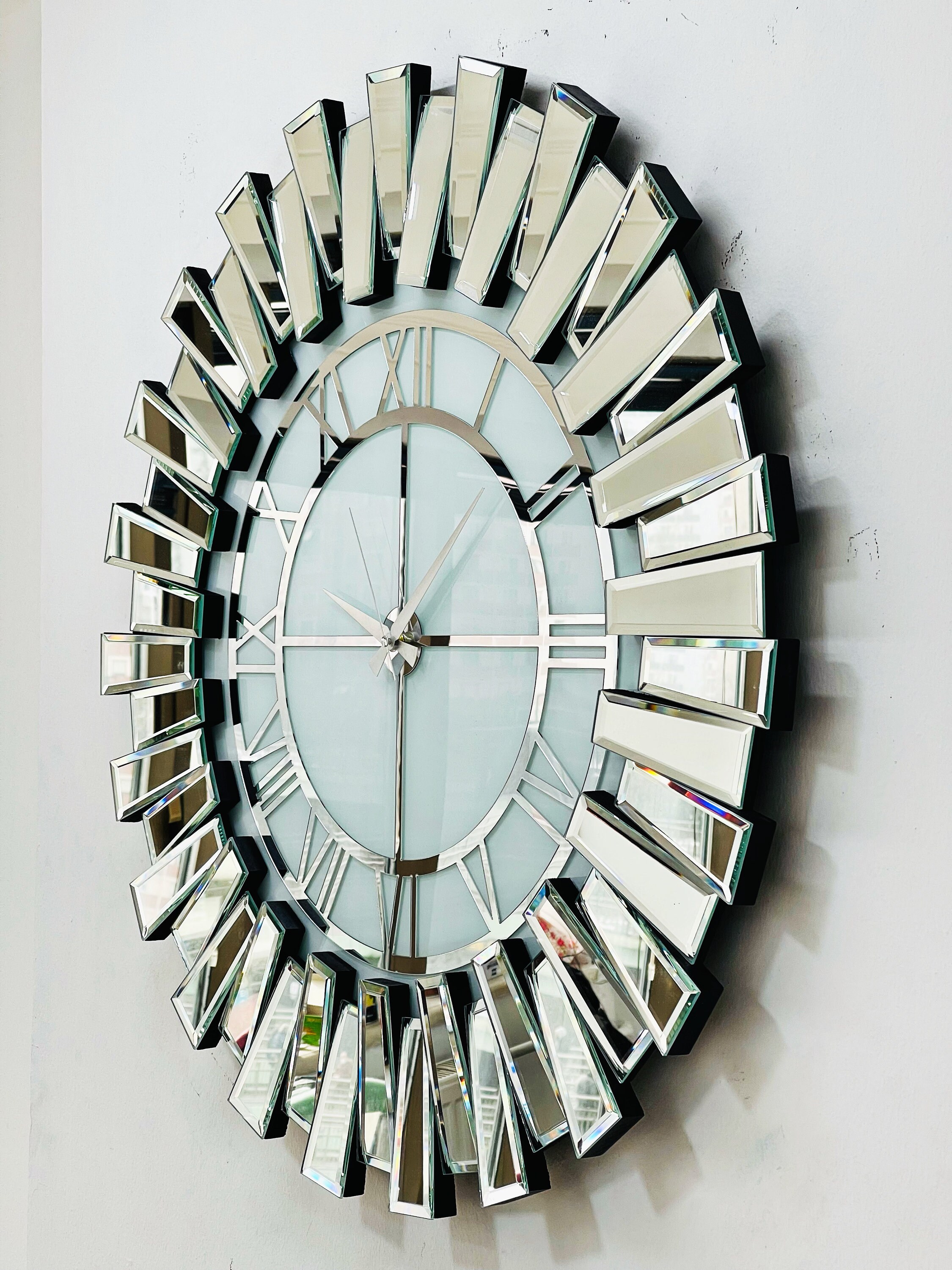 Silver Luxury Modern Wall Clock and Wall Decor Round Mirrored Etsy UK