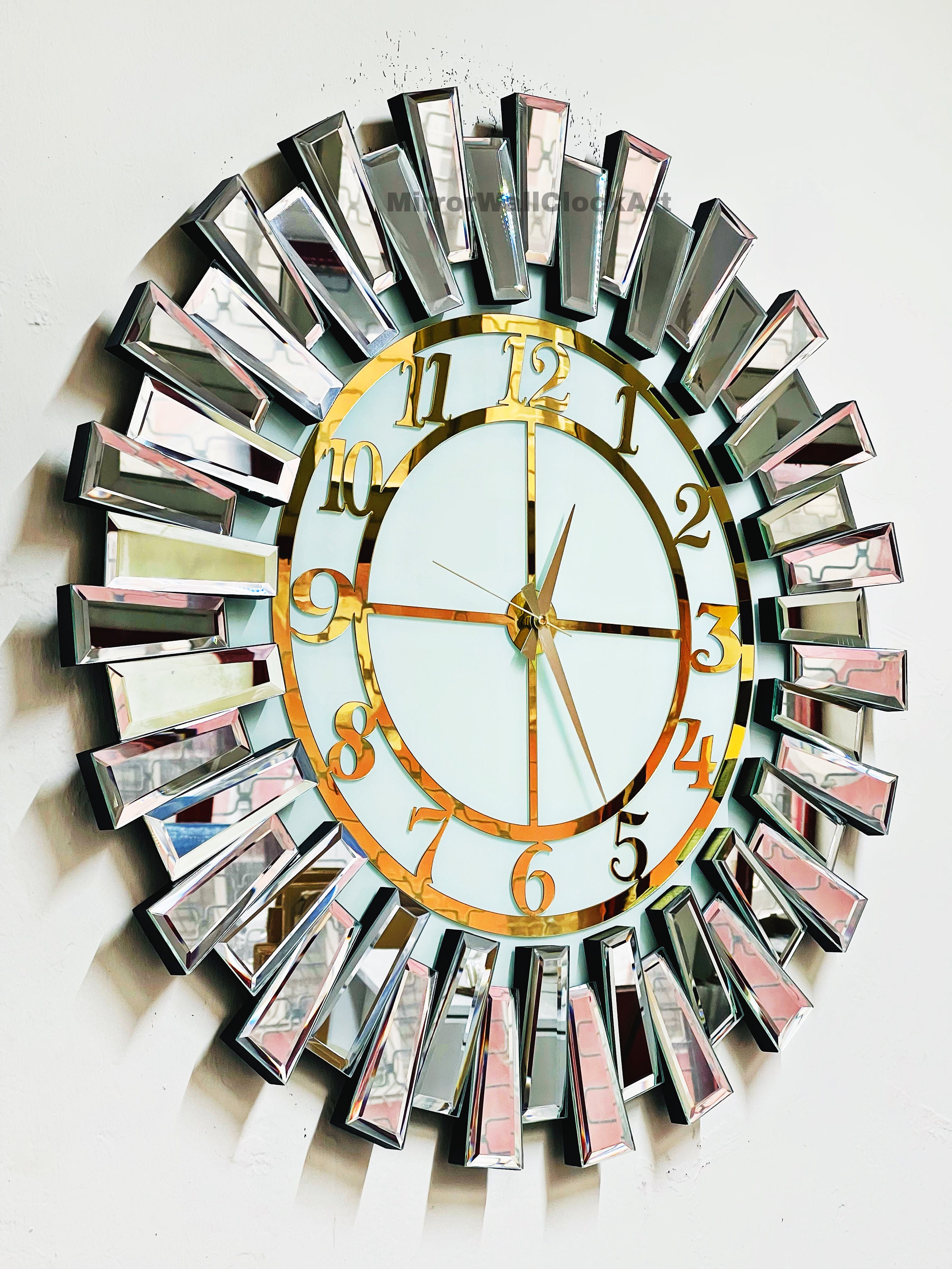 Silver Oversize Wall Clock and Decor Mirrored Round Luxury Etsy