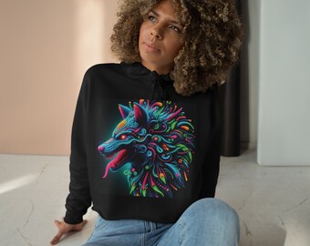 Psychedelic Wolf Ultra Soft Crop Hoodie