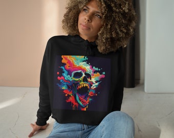 Trippy Skull Ultra Soft Crop Hoodie