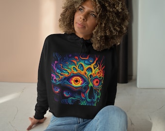 Psychedelic Skull Ultra Soft Crop Hoodie