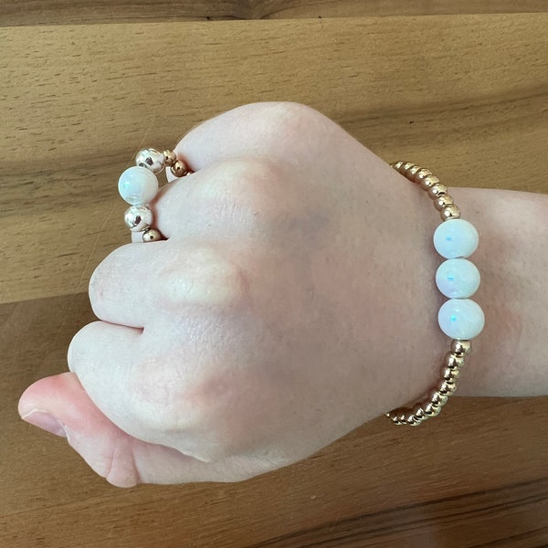 Gold pearl beaded bracelet and matching ring set