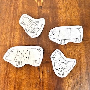 Chicken Pig Farm Animals In Sweaters — Stick and Stitch Wash-Off Embroidery Pattern