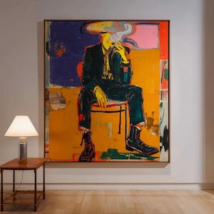 Zigarette Cowboy Ölgemälde bei Abenddämmerung Western Abstrakte Expressionistische Kunst Moderne Wandkunst Mutige Leinwand Malerei
