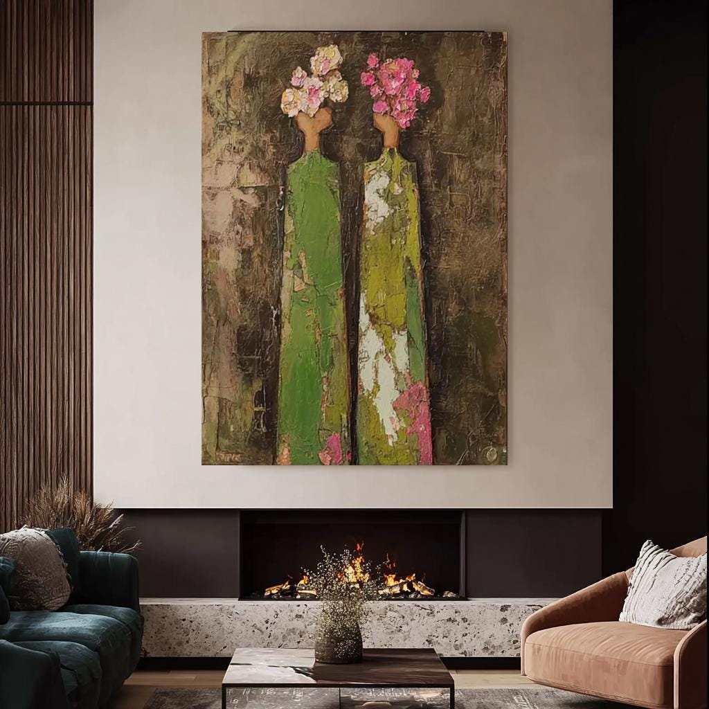 Abstract Woman Figure Painting Large Brown and Green Texture Painting ...