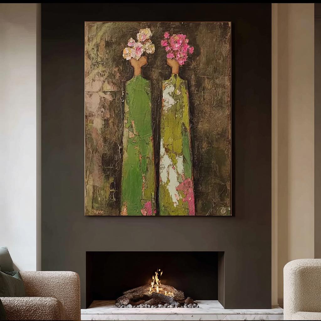 Abstract Woman Figure Painting Large Brown and Green Texture Painting ...