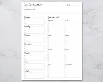 Weekly Meal Planner Printable | Weekly Menu | Grocery List | Download & Print | Home Organization