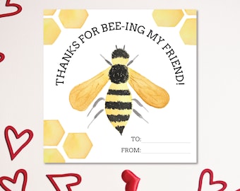 Printable Valentine Card | Bee Theme | Kid's Valentines | Thanks for Bee-ing My Friend |