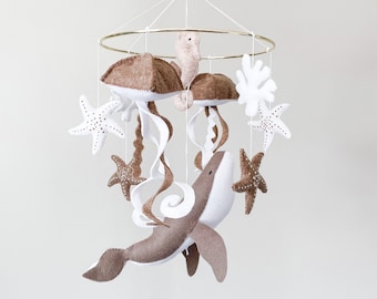 バイキング船モビール イルカ付き、V32、ベビーモビール、保育室