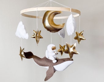 Astronaut Whale Baby Mobile: Felt Space Crib Mobile