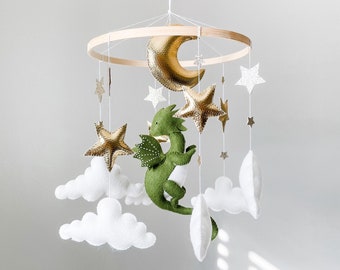 Dragon baby mobile boy nursery decor, Baby stuff for boy baby shower gift for newborn, Fairy tale nursery mobile arm for crib decoration