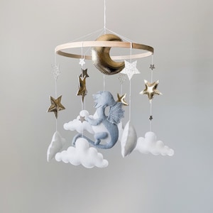 Dragon baby shower gift for newborn, Space nursery decor girl, Stars and moon mobile for crib, Baby boy nursery essentials