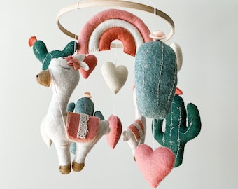 Llama Cactus Baby Mobile: Felt Nursery Decor, Newborn Gift