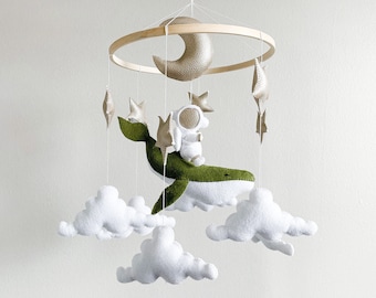 Astronaut Whale Baby Mobile: Felt Space Nursery Decor
