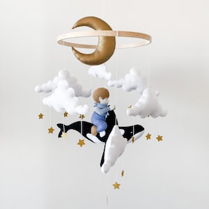 Baby mobile for crib, Ocean nursery decor boy baby shower gift for newborn, Orca whale mobile, Moon and stars mobile hanging