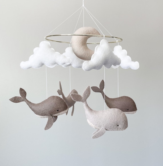Whale Baby Mobile: Neutral Nursery Decor, Ocean Theme Baby Gift