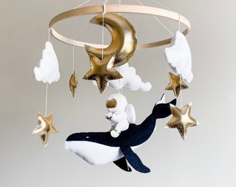 Space Baby Mobile: Astronaut Whale Crib Mobile, Neutral Nursery Decor