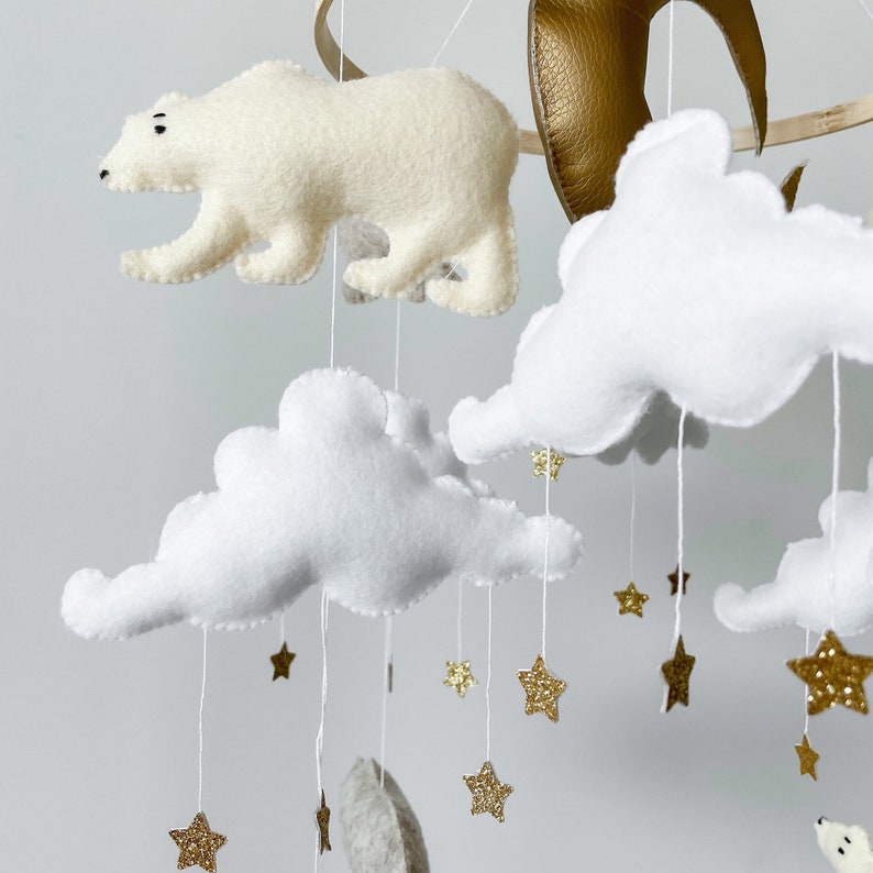 Polar Bear Baby Mobile Crib Mobile Bear Baby Mobile Neutral Etsy