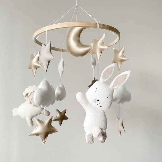 Bunny Baby Mobile: Neutral Nursery Decor with Sheep & Stars