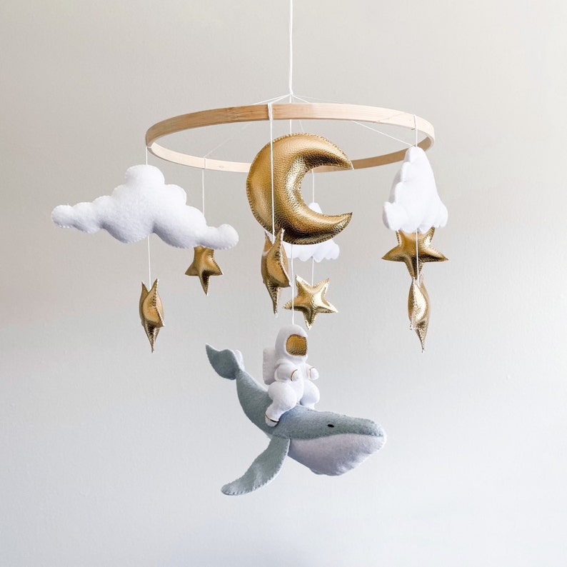 Baby Mobile Space, Baby Mobile Neutral, Baby Mobile Whale, Crib Mobile Space, Crib Mobile Whale, Nursery Space Decor, Crib Mobile Astronaut image 2